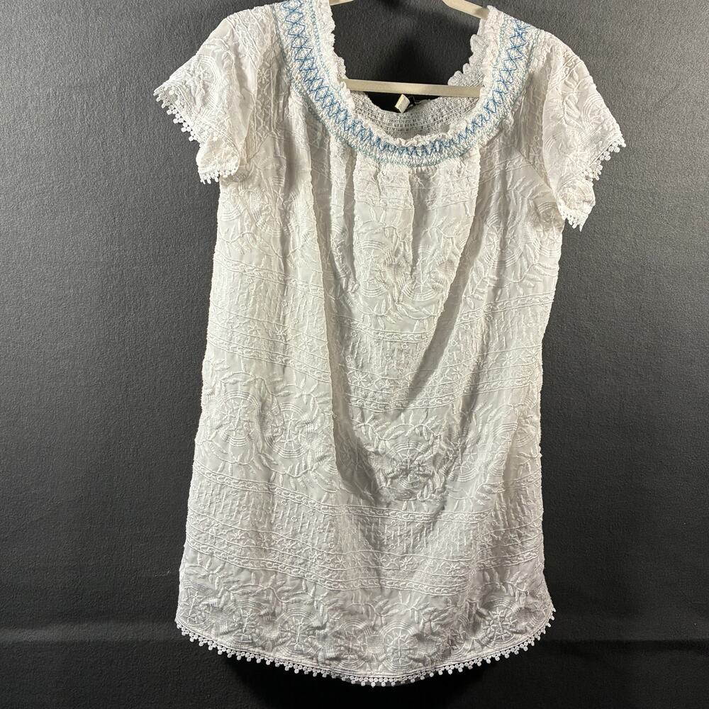 women mini dress medium white embroidered lace‎ coastal cowgirl boho western